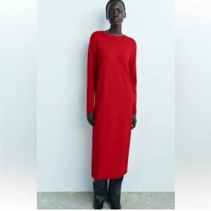 Zara Vibrant Red Knit Long Sleeve Dress